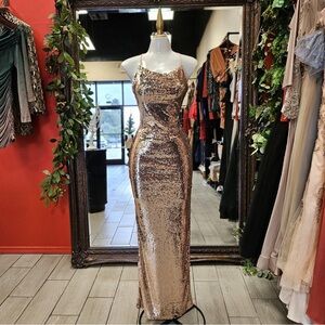 Elegant Gold Sequin Evening Gown